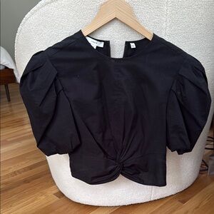 Vince Black Puff Sleeve ruched, cropped Top